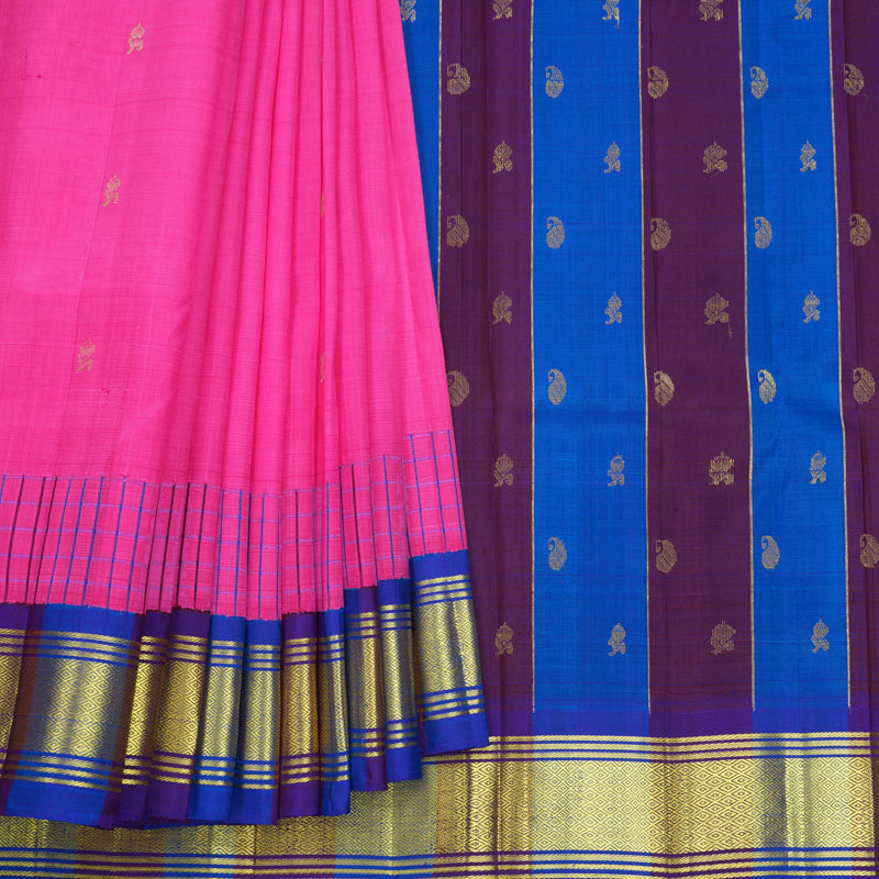Hayagrivas Fuchsia Pink Pure One-sided border Kanjivaram Silk Saree KBF696G4-1