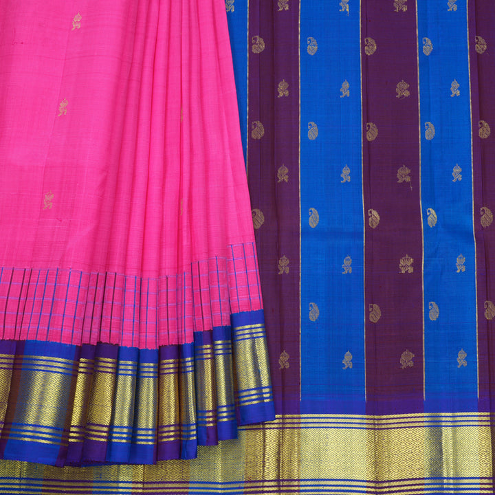 Hayagrivas Fuchsia Pink Pure One-sided border Kanjivaram Silk Saree KBF696G4-1