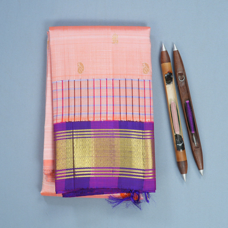 Hayagrivas Peach Orange Pure One-sided border Kanjivaram Silk Saree KBF696G4-3