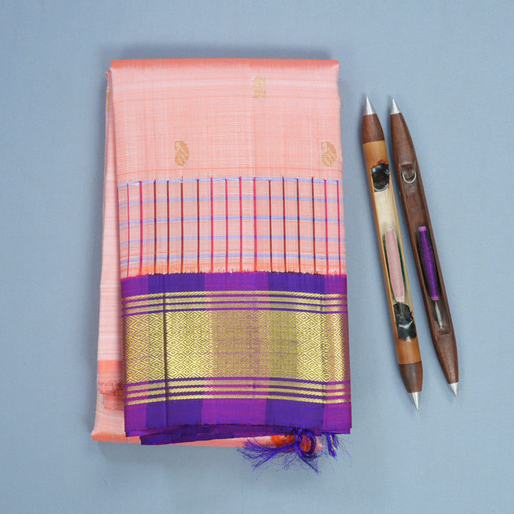 Hayagrivas Peach Orange Pure One-sided border Kanjivaram Silk Saree KBF696G4-3