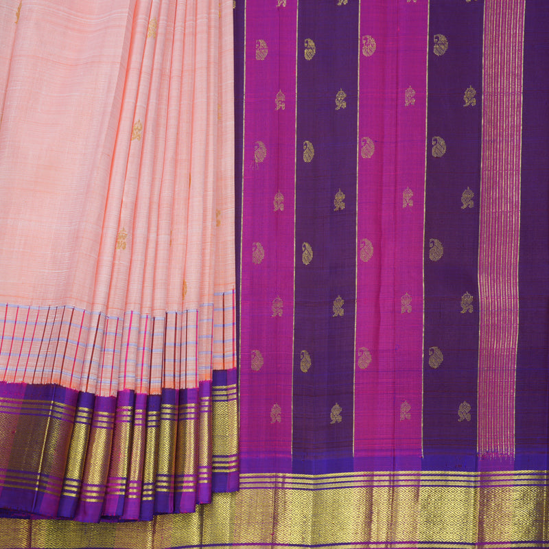Hayagrivas Peach Orange Pure One-sided border Kanjivaram Silk Saree KBF696G4-3