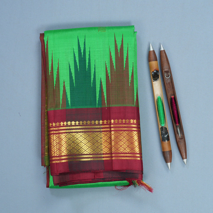 Hayagrivas Parrot Green Pure One-sided border Kanjivaram Silk Saree KBF696G5-4