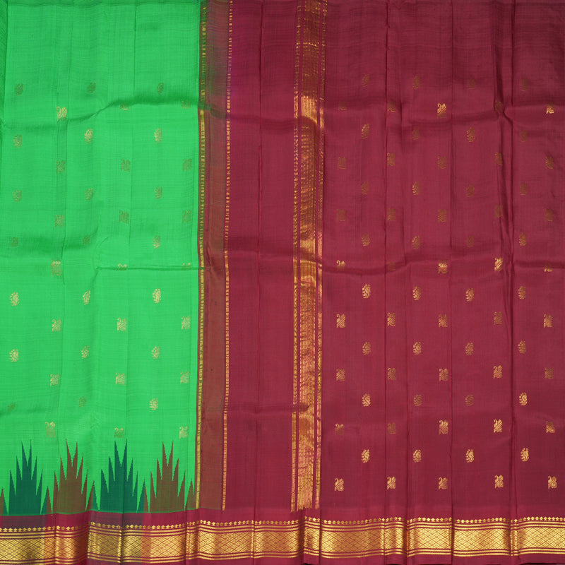 Hayagrivas Parrot Green Pure One-sided border Kanjivaram Silk Saree KBF696G5-4