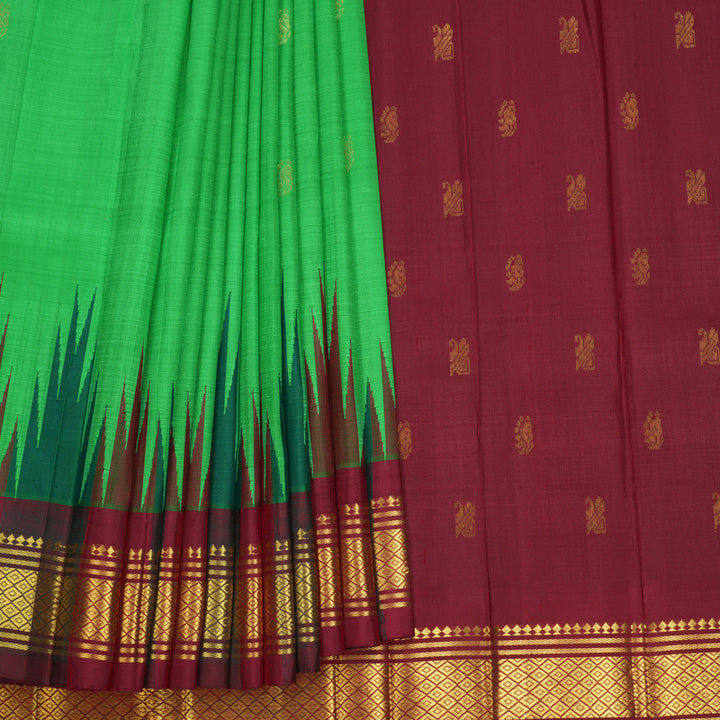 Hayagrivas Parrot Green Pure One-sided border Kanjivaram Silk Saree KBF696G5-4