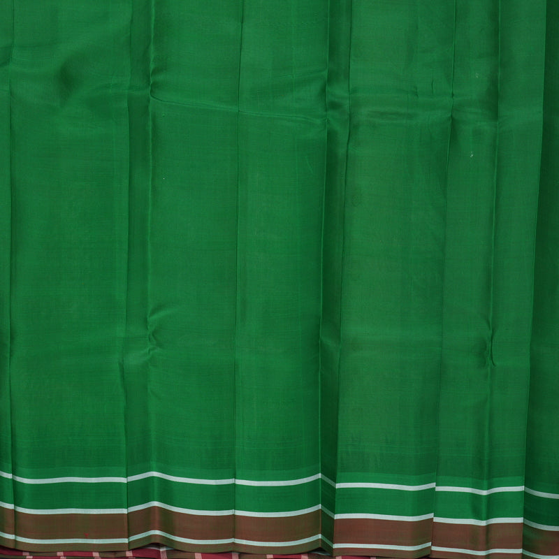 Hayagrivas Handloom Beige Kanjivaram Silk Saree with Green &amp; Maroon Checks Border KBF696G7-1