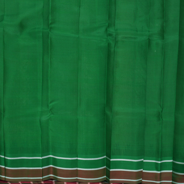 Hayagrivas Handloom Beige Kanjivaram Silk Saree with Green &amp; Maroon Checks Border KBF696G7-1