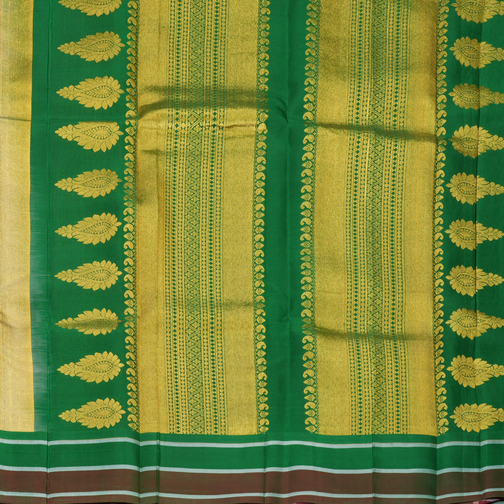 Hayagrivas Handloom Beige Kanjivaram Silk Saree with Green &amp; Maroon Checks Border KBF696G7-1
