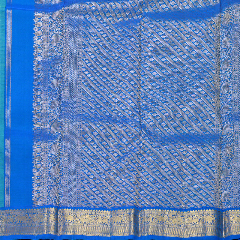 Hayagrivas Handloom Fluorescent Green Kanjivaram Silk Saree with Ananda Blue Border KBF697G1-4