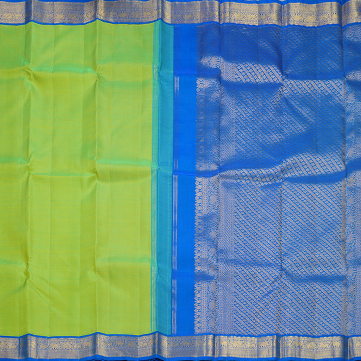 Hayagrivas Handloom Fluorescent Green Kanjivaram Silk Saree with Ananda Blue Border KBF697G1-4