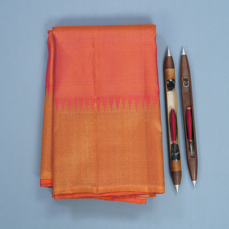 Hayagrivas Handloom Orangish-Pink Kanjivaram Silk Saree KBF698G1-1