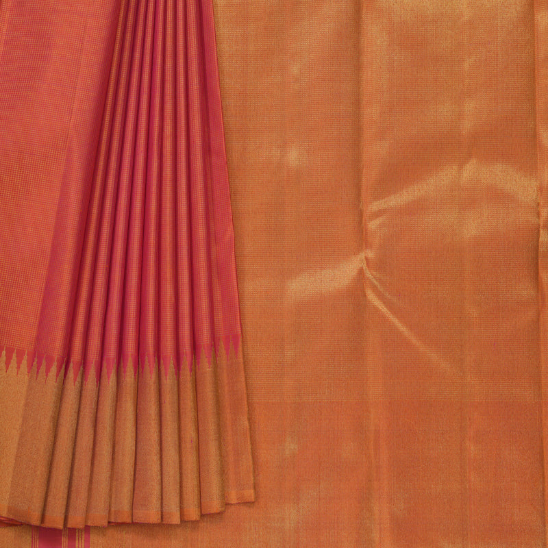Hayagrivas Handloom Orangish-Pink Kanjivaram Silk Saree KBF698G1-1