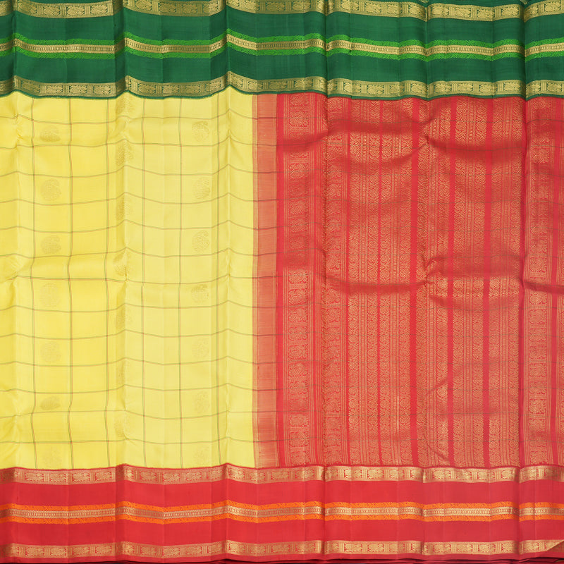 Hayagrivas Handloom Lemon Yellow Kanjivaram Silk Saree with Ganga Jamuna Border KBF698G3-1