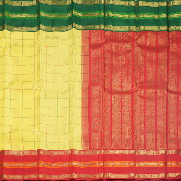 Hayagrivas Handloom Lemon Yellow Kanjivaram Silk Saree with Ganga Jamuna Border KBF698G3-1