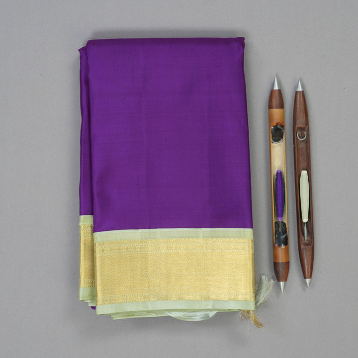 Hayagrivas Handloom Purple Kanjivaram Silk Saree with Powder Green Border KBF69D6-1