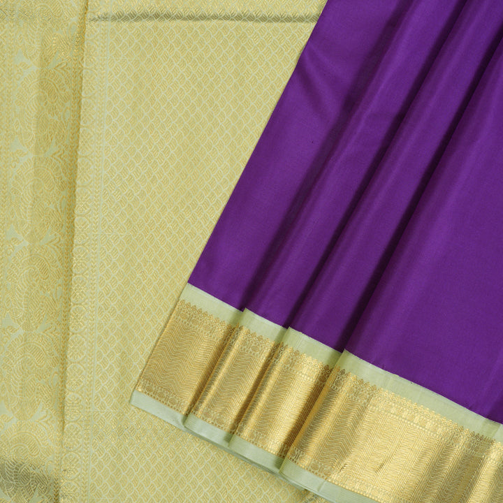 Hayagrivas Handloom Purple Kanjivaram Silk Saree with Powder Green Border KBF69D6-1
