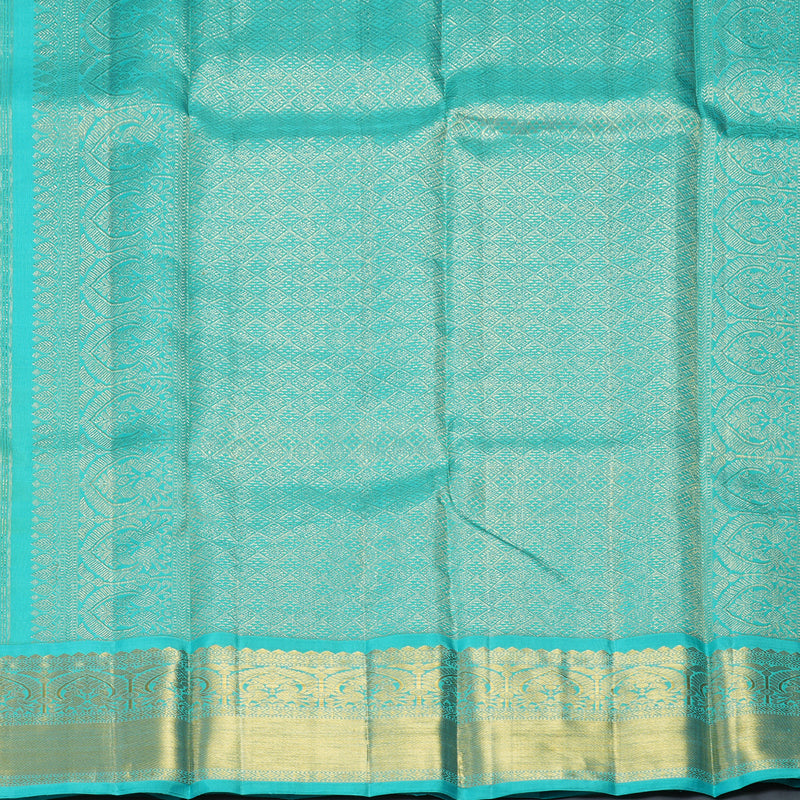 Hayagrivas Handloom Yellow Kanjivaram Silk Saree with Bright Teal Border KBF69D8-1