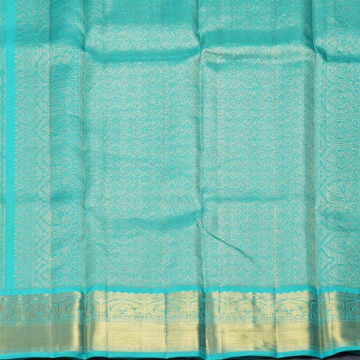Hayagrivas Handloom Yellow Kanjivaram Silk Saree with Bright Teal Border KBF69D8-1