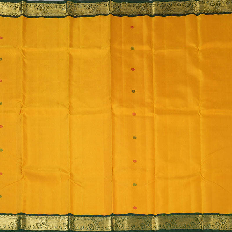 Hayagrivas Handloom Mustard Yellow Kanjivaram Silk Saree with Bottle Green Border KBF6D2-3