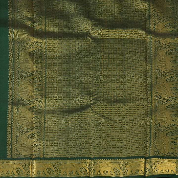 Hayagrivas Handloom Mustard Yellow Kanjivaram Silk Saree with Bottle Green Border KBF6D2-3