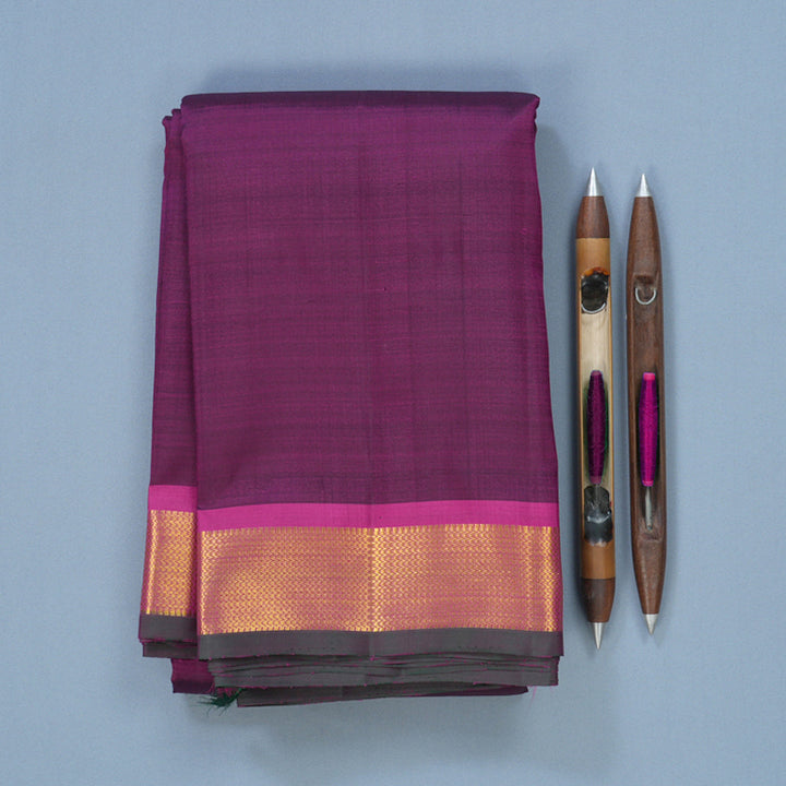 Hayagrivas Handloom Purple Kanjivaram Silk Saree with Rani Pink Border KBF700G1-2