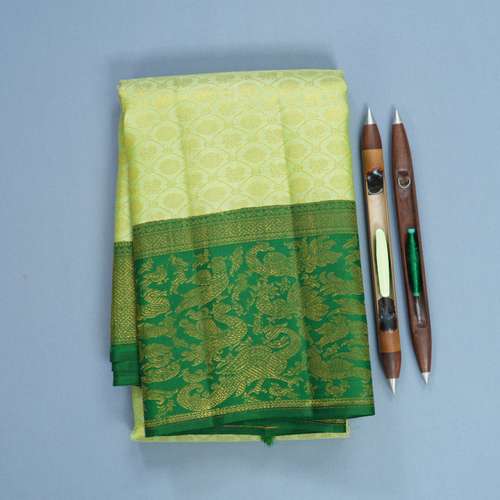 Hayagrivas Handloom Pista Green Kanjivaram Silk Saree with Bottle Green Border KBF701G1-1