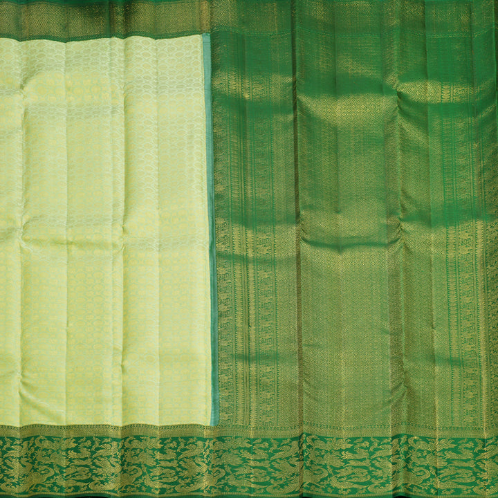 Hayagrivas Handloom Pista Green Kanjivaram Silk Saree with Bottle Green Border KBF701G1-1