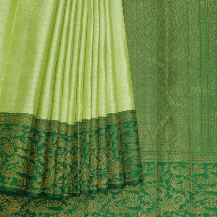Hayagrivas Handloom Pista Green Kanjivaram Silk Saree with Bottle Green Border KBF701G1-1