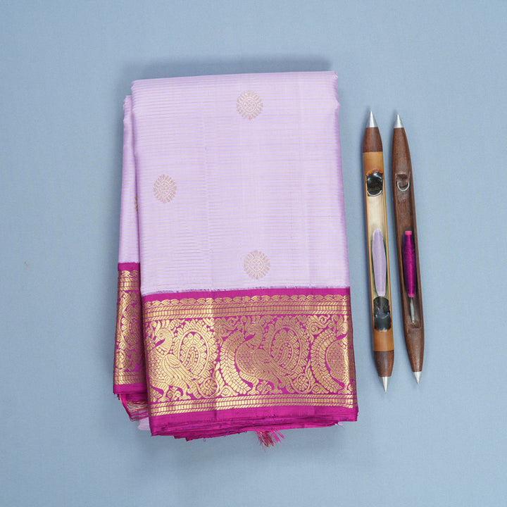Hayagrivas Handloom Lilac Kanjivaram Silk Saree with Magenta Border KBF701G2-1