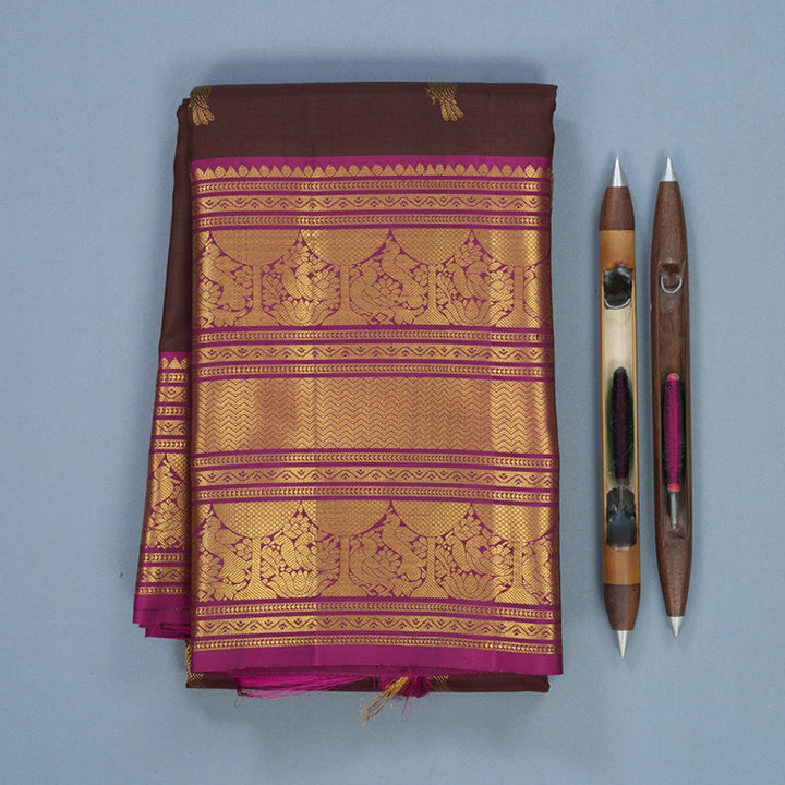 Hayagrivas Handloom Coffee Brown Kanjivaram Silk Saree with Purple Border KBF702G1-1