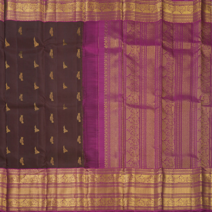 Hayagrivas Handloom Coffee Brown Kanjivaram Silk Saree with Purple Border KBF702G1-1