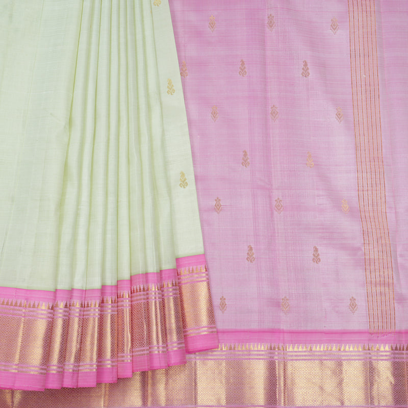Hayagrivas Mild Pista Green Pure One-sided border Kanjivaram Silk Saree KBF703G1-11