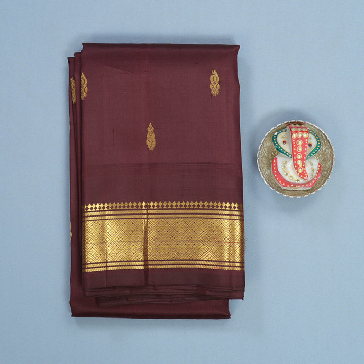 Hayagrivas Coffee Brown Pure One-sided border Kanjivaram Silk Saree KBF703G1-13