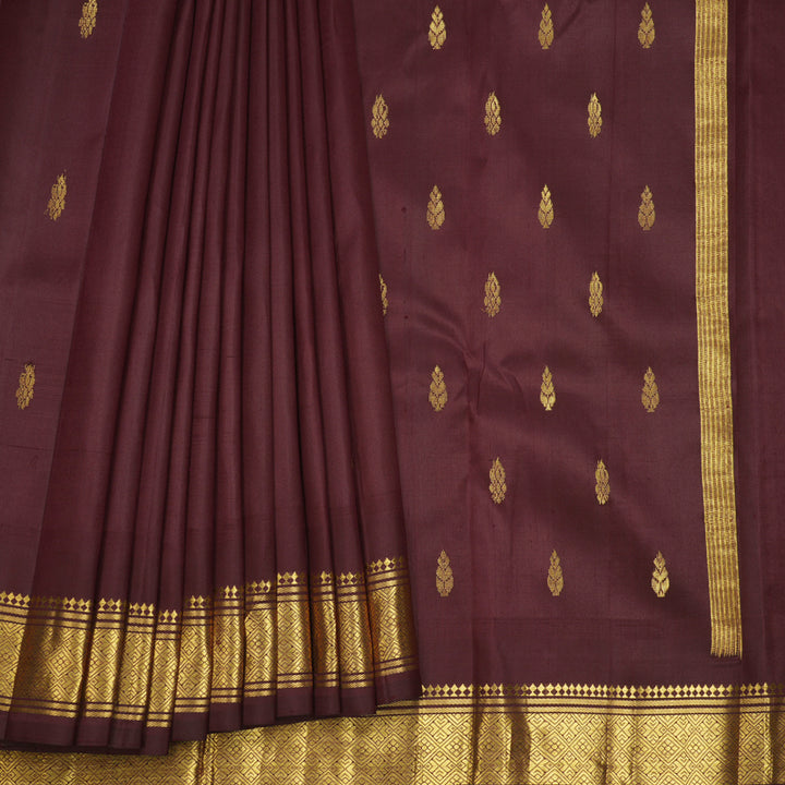 Hayagrivas Coffee Brown Pure One-sided border Kanjivaram Silk Saree KBF703G1-13