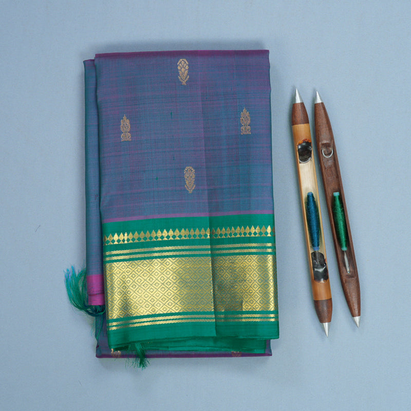Hayagrivas Dual Tone (Green &amp; Purple) Pure One-sided border Kanjivaram Silk Saree KBF703G1-16