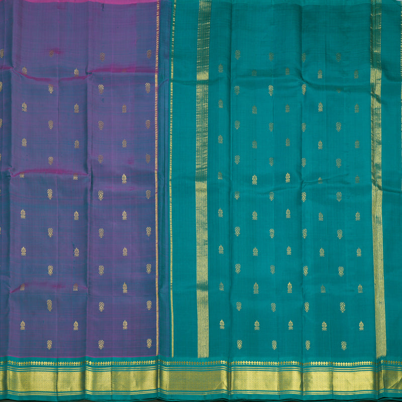 Hayagrivas Dual Tone (Green &amp; Purple) Pure One-sided border Kanjivaram Silk Saree KBF703G1-16