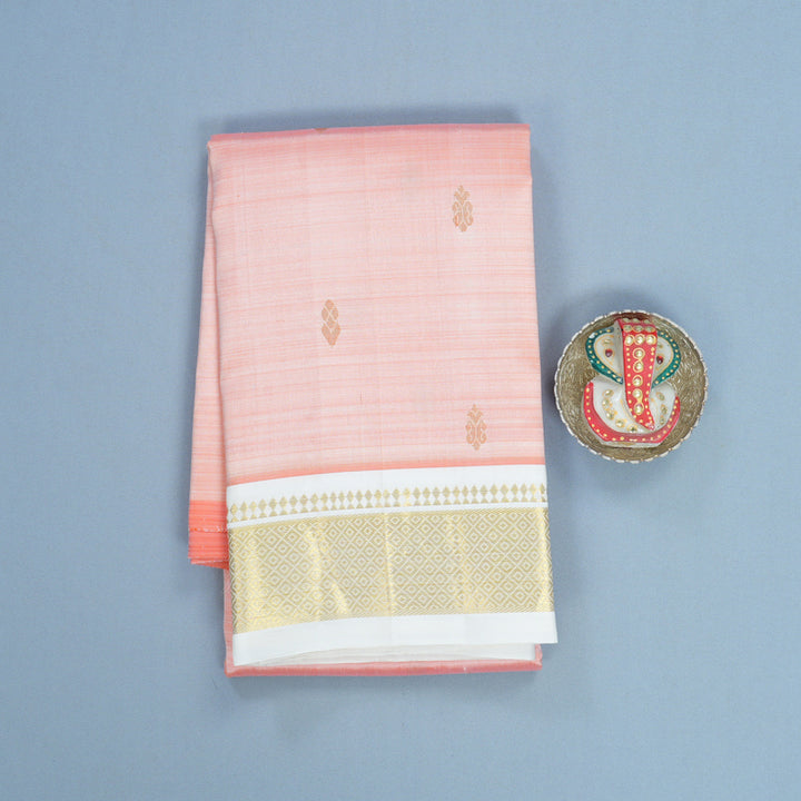 Hayagrivas Peach Orange Pure One-sided border Kanjivaram Silk Saree KBF703G1-2