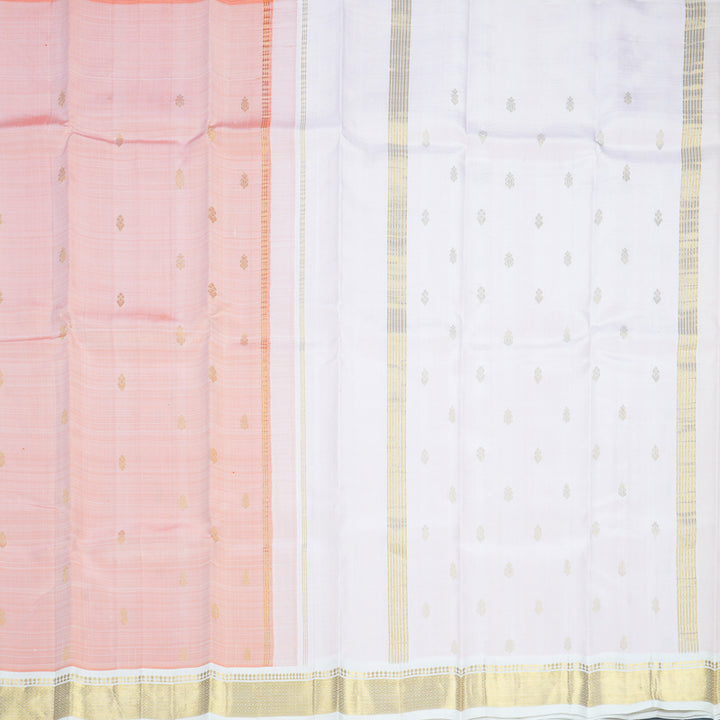 Hayagrivas Peach Orange Pure One-sided border Kanjivaram Silk Saree KBF703G1-2