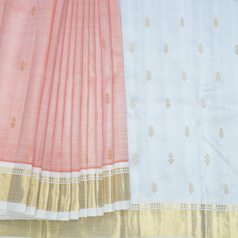 Hayagrivas Peach Orange Pure One-sided border Kanjivaram Silk Saree KBF703G1-2