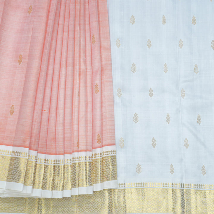 Hayagrivas Peach Orange Pure One-sided border Kanjivaram Silk Saree KBF703G1-2