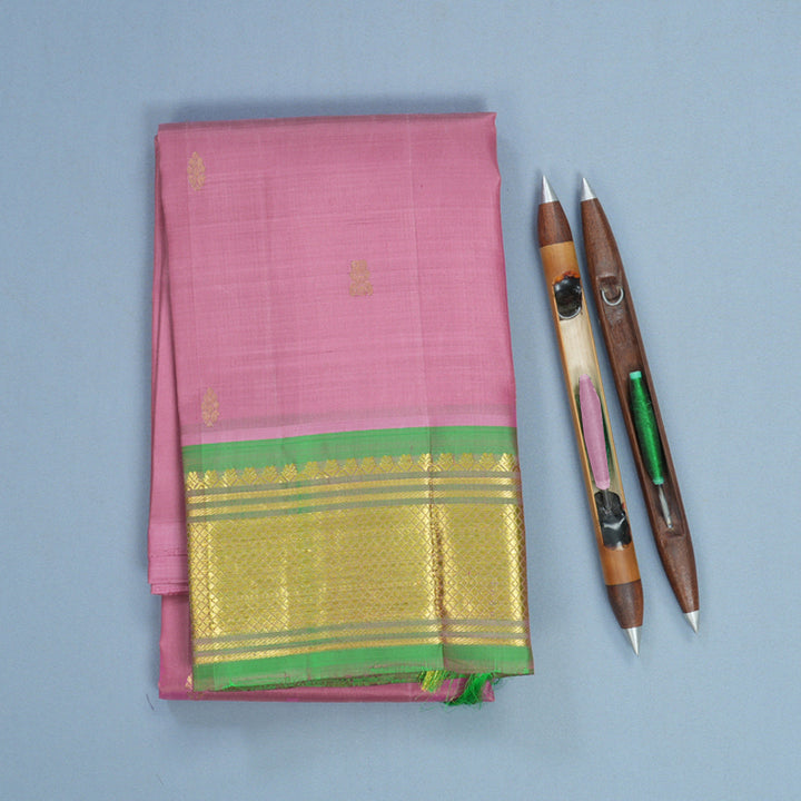 Hayagrivas Rose Pink Pure One-sided border Kanjivaram Silk Saree KBF703G1-20