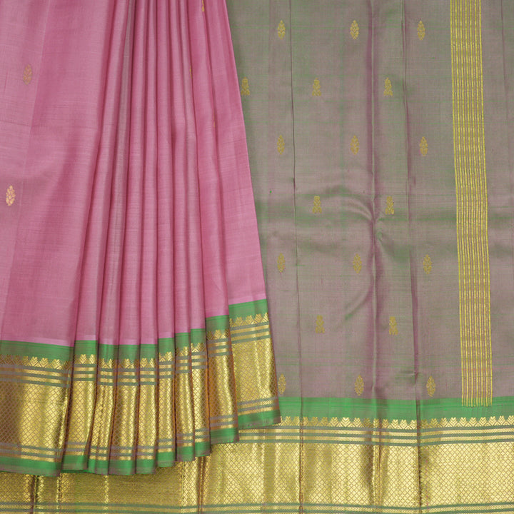 Hayagrivas Rose Pink Pure One-sided border Kanjivaram Silk Saree KBF703G1-20