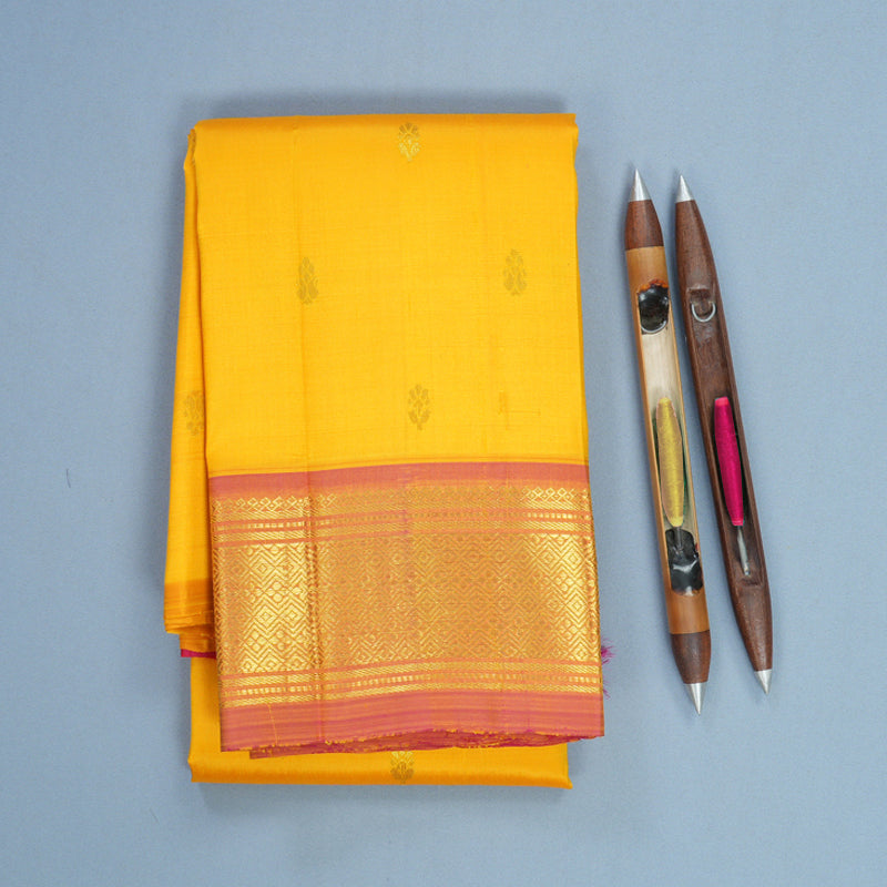 Hayagrivas Mango Yellow Pure One-sided border Kanjivaram Silk Saree KBF703G1-28
