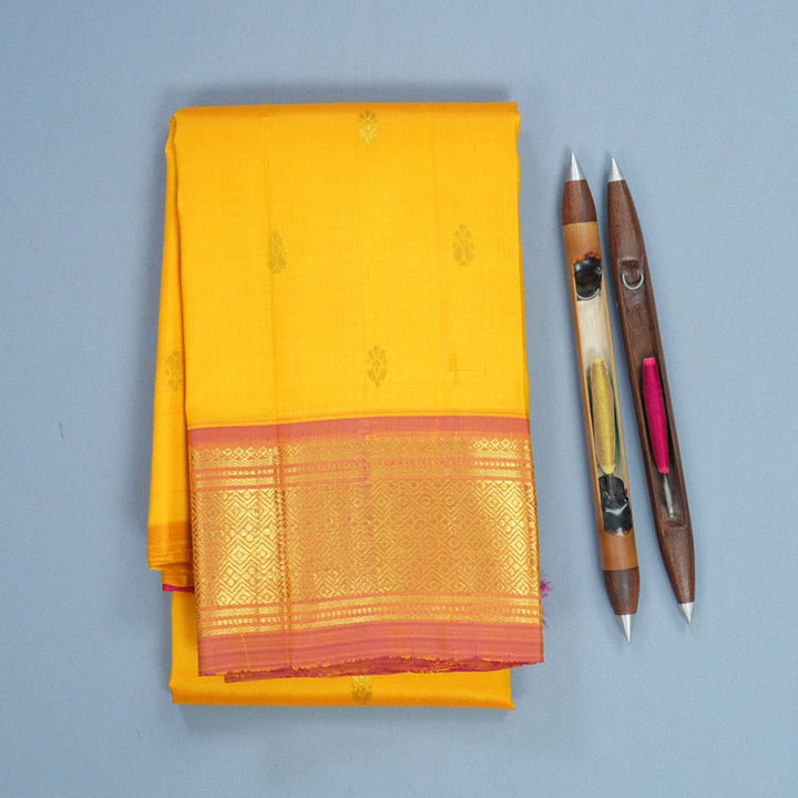 Hayagrivas Mango Yellow Pure One-sided border Kanjivaram Silk Saree KBF703G1-28