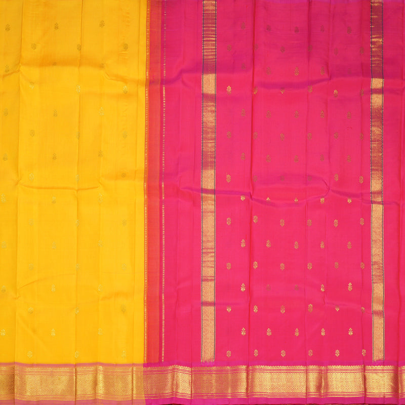 Hayagrivas Mango Yellow Pure One-sided border Kanjivaram Silk Saree KBF703G1-28