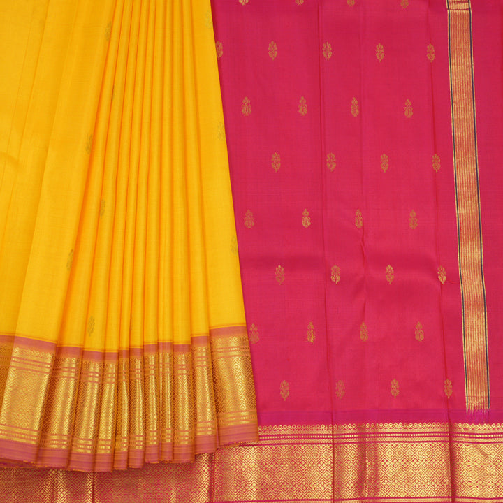Hayagrivas Mango Yellow Pure One-sided border Kanjivaram Silk Saree KBF703G1-28