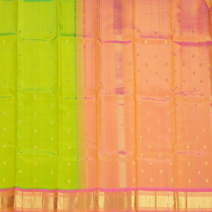 Hayagrivas Fluorescent Green Pure One-sided border Kanjivaram Silk Saree KBF703G1-3