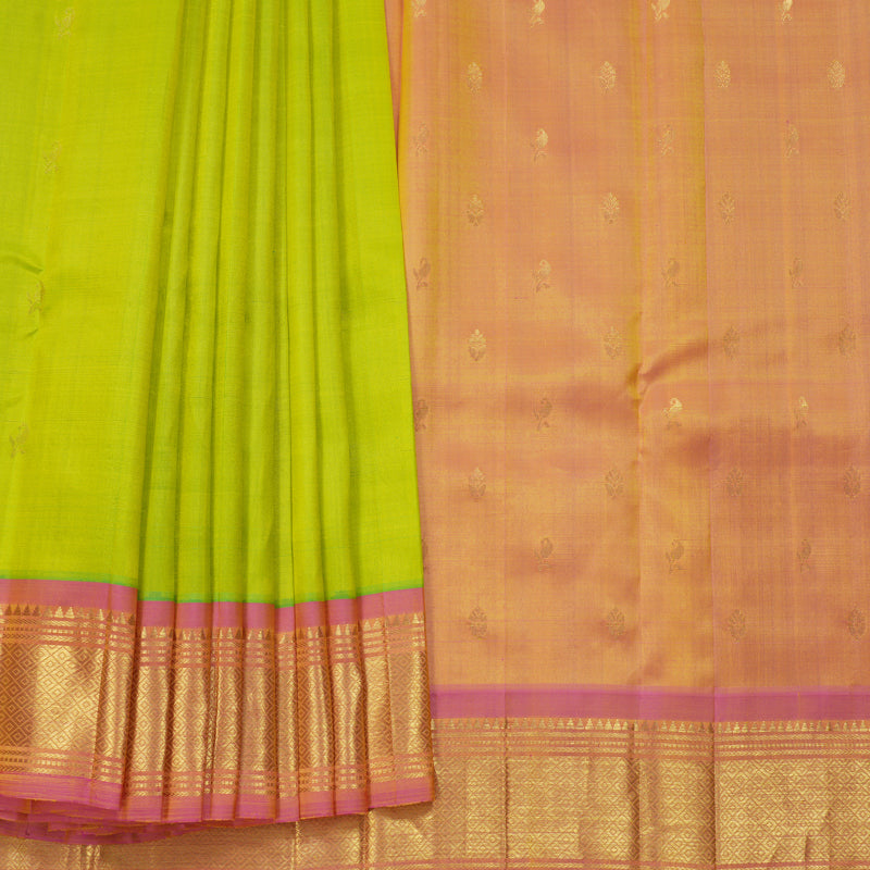 Hayagrivas Fluorescent Green Pure One-sided border Kanjivaram Silk Saree KBF703G1-3