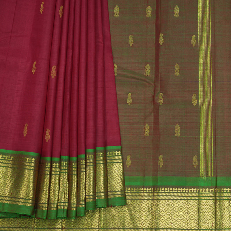 Hayagrivas Maroon Pure One-sided border Kanjivaram Silk Saree KBF703G1-30