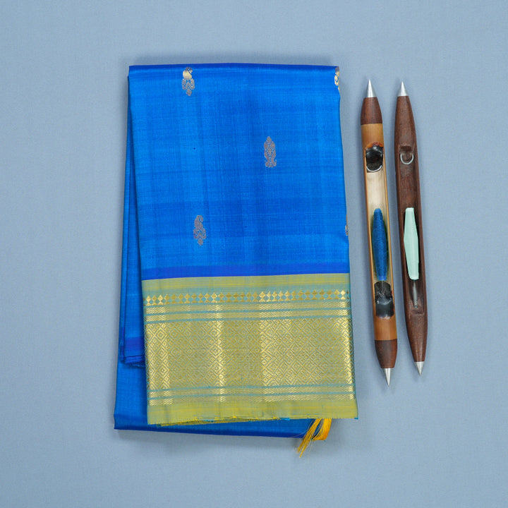 Hayagrivas Ananda Blue Pure One-sided Border Kanjivaram Silk Saree KBF703G1-36