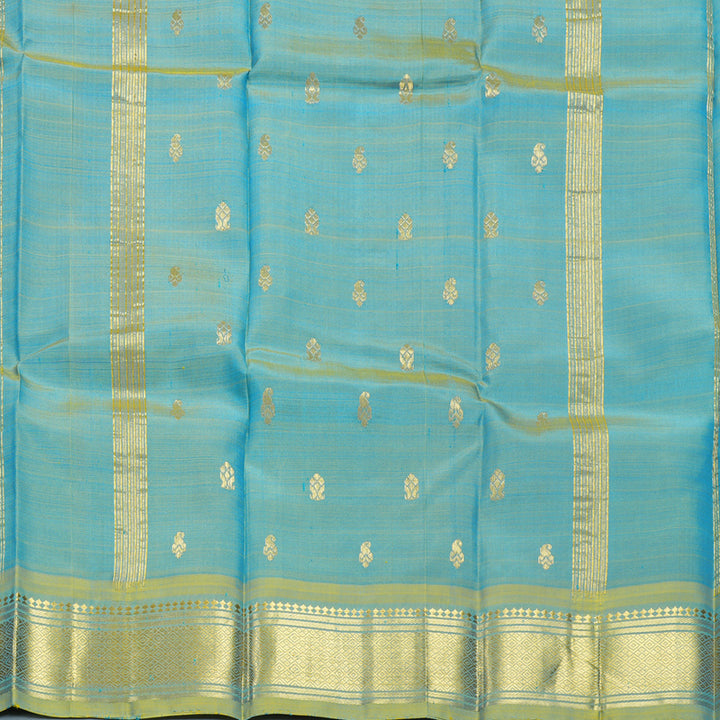 Hayagrivas Ananda Blue Pure One-sided Border Kanjivaram Silk Saree KBF703G1-36